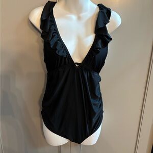 Pink blush maternity  Black Ruffled One-Piece Swimsuit S